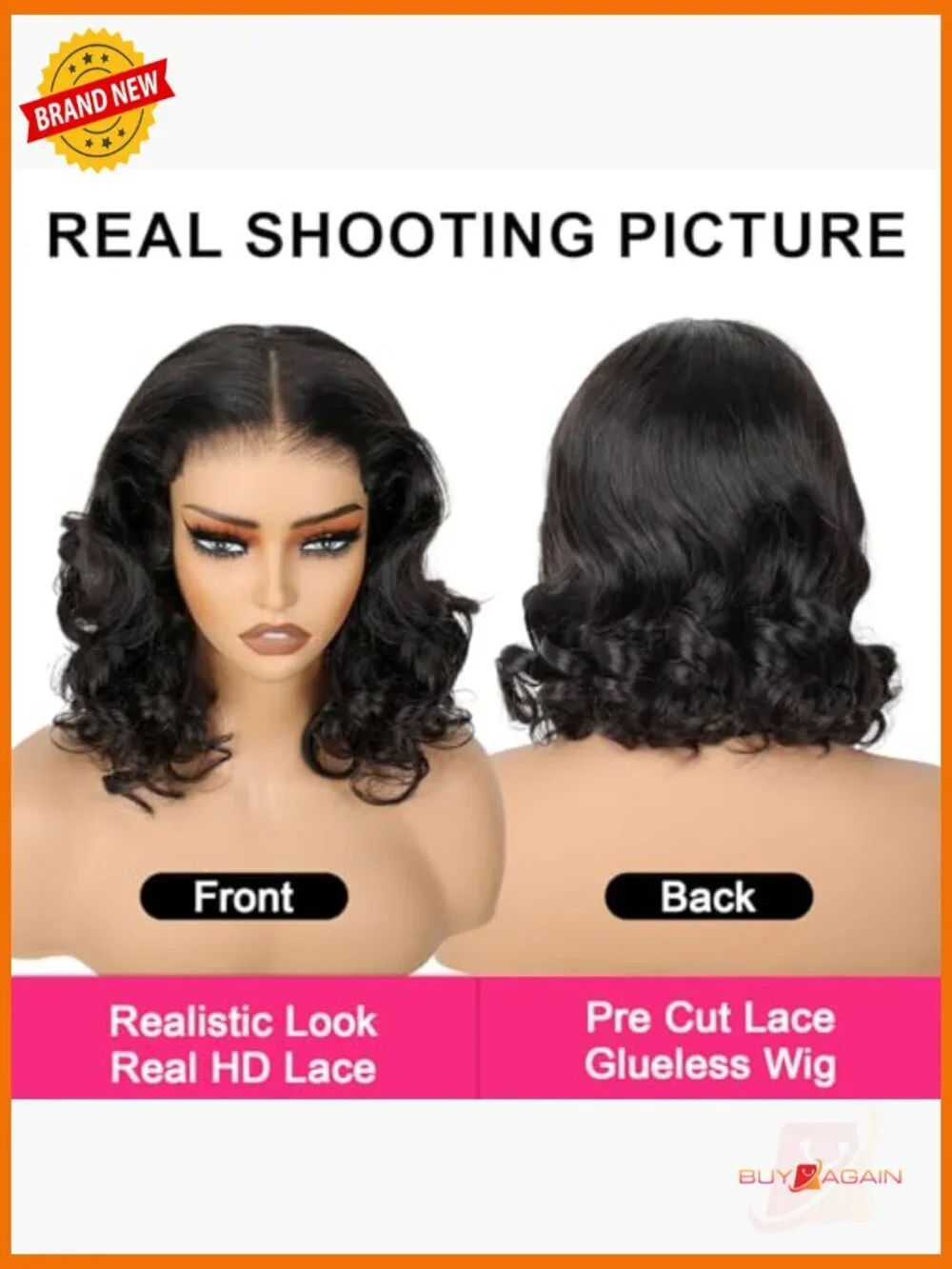 Glueless Bob Wig Human Hair Pre Plucked Pre Cut Body Wave Lace Front Wig 16 Inch